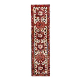 1960s Red Vintage Persian Heriz Handmade Geometric Wool Runner For Sale
