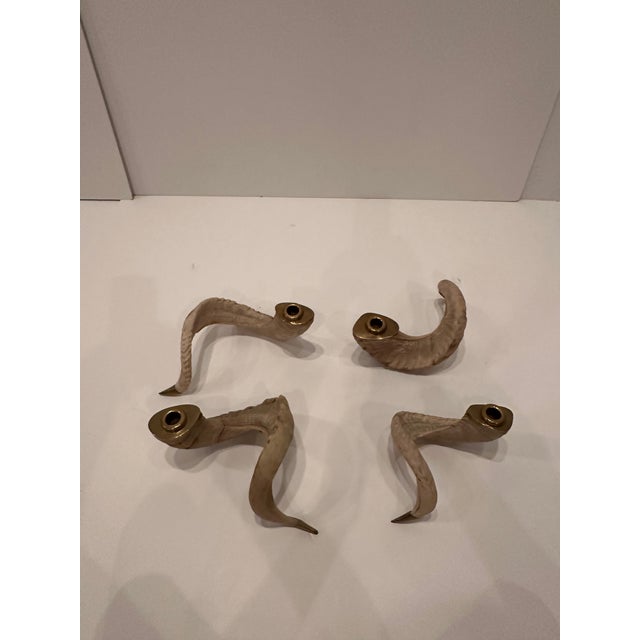 Vintage Curly Ram Horn and Brass Candlesticks -Set of 4 For Sale In Philadelphia - Image 6 of 11