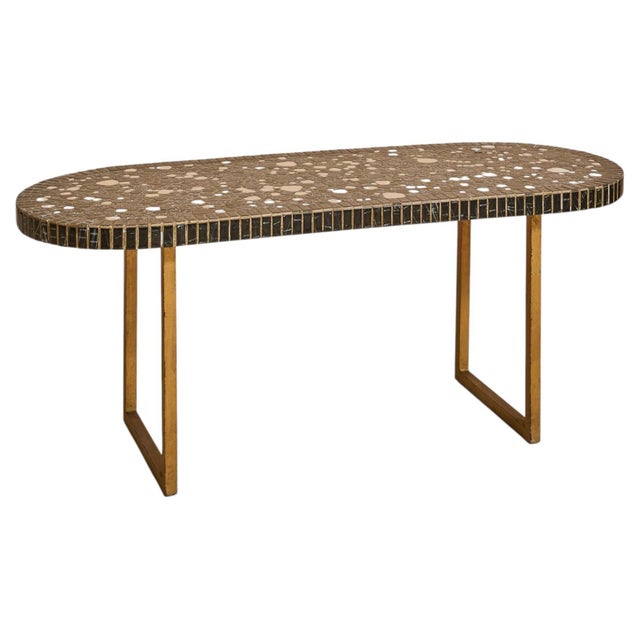 Mid-Century Modern French Mosaic Coffee Table with Brass Base, 1960s For Sale - Image 3 of 13