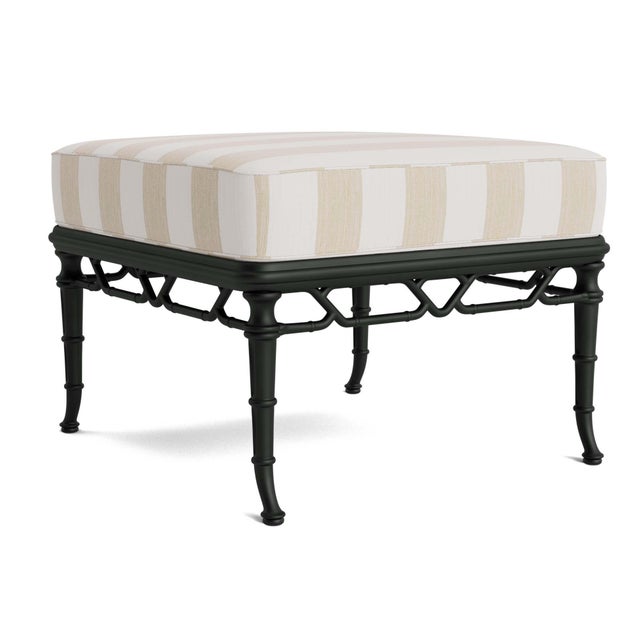 Brown Jordan Calcutta Ottoman in Black Jade with Sand Stripe Cushions For Sale