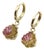 14k Gold Hand-Carved Watermelon Tourmaline Leaf Huggie Earrings, A Pair For Sale