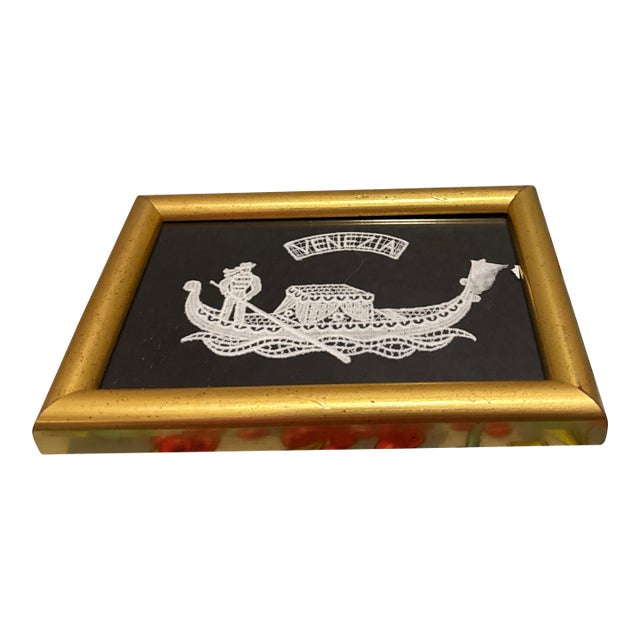 Venezia Miniature Lace Art in Gilded Frame For Sale
