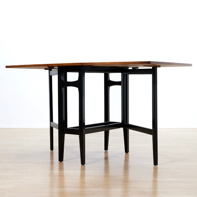 Brown 1960s Mid Century Ebonized Drop Leaf Dining Table For Sale - Image 8 of 12