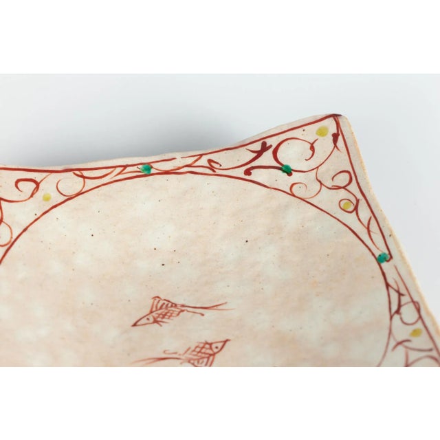 Cream Ceramic Glazed Square Plate With Hand Painted Designs For Sale - Image 8 of 12