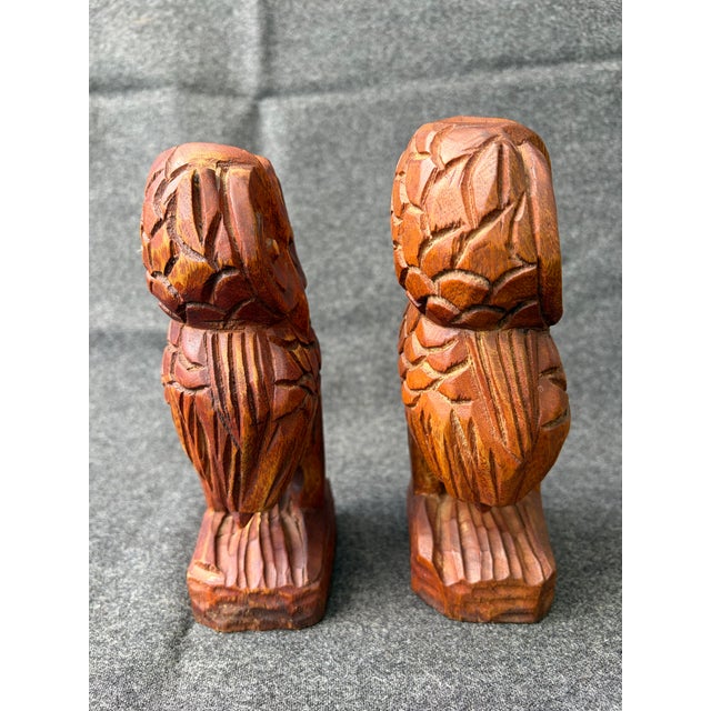 Vintage Carved MC Wooden Owls a Pair For Sale In New York - Image 6 of 13