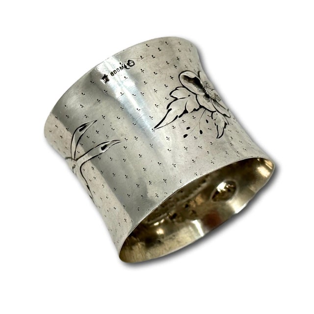 Outstanding Large Antique Germany 800 Grade Continental Coin Silver Flower Decorated Napkin Ring Circa 1880s For Sale In Boston - Image 6 of 12