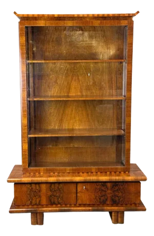Vintage Art Deco Walnut Glass Cabinet, 1930s