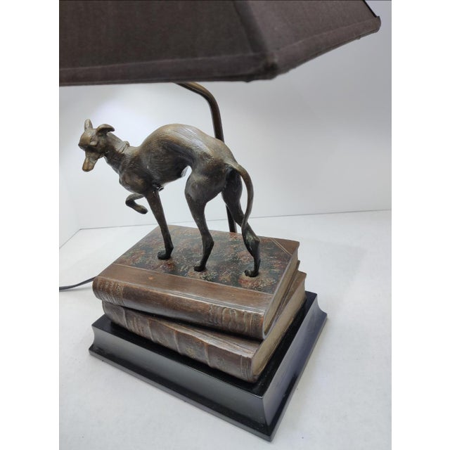 Bronze Vintage 1980s Bronze Whippet / Greyhound Dog Standing on Stacked Books Lamp For Sale - Image 8 of 12