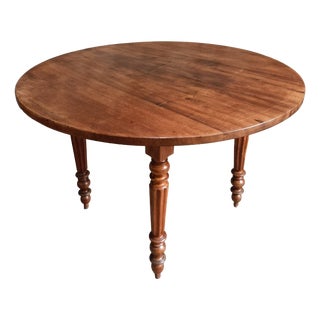 Antique French Round Walnut Dining Table, 1890s For Sale
