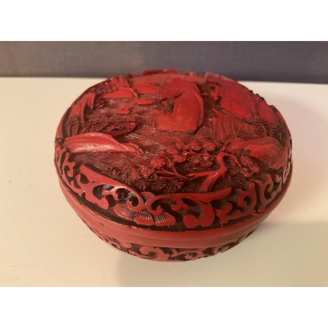 Mid 20th Century Carved Red Cinnabar Lacquer Box For Sale - Image 4 of 7
