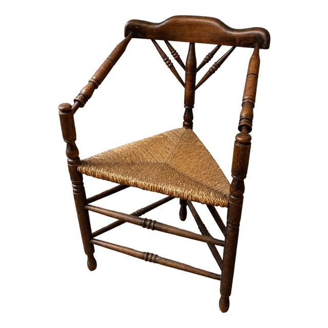 Antique Rush-Seated Corner Chair, 1890s For Sale