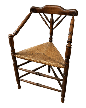 Antique Rush-Seated Corner Chair, 1890s