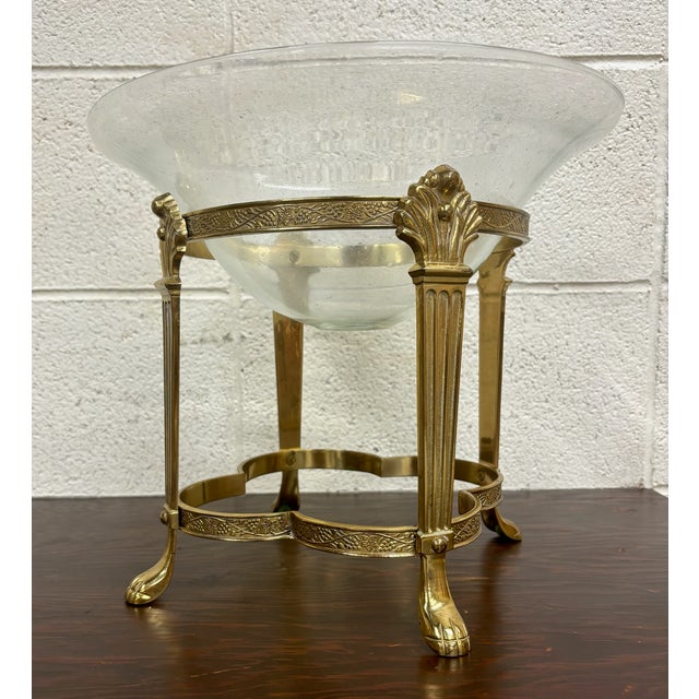 Late 20th Century Vintage Bubbled Glass Fruit Bowl With Brass Stand For Sale - Image 5 of 12
