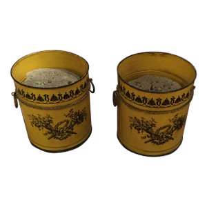 Pair of Vintage Yellow Tole Cache Pot