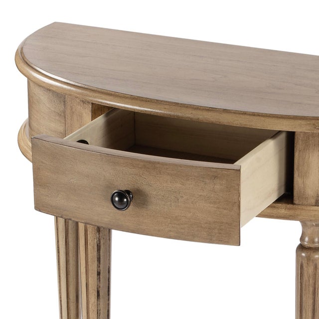 Wood Mozart 31.5 in. W Demilune Wood 1 Drawer Console Table with Open Lower Shelf, Antique Beige For Sale - Image 7 of 11