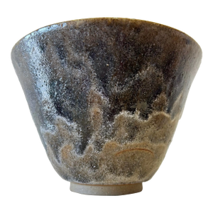 1970s Ceramic Bowl Made by Kenneth A. Foster With Silver and Gunmetal Metallic Drip Glaze
