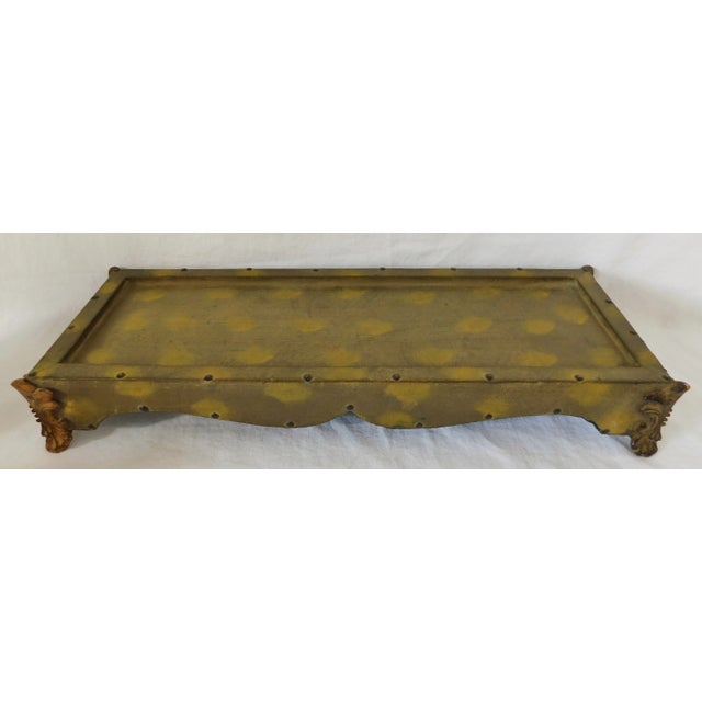 Large 4pc Camouflage Army Green Butterfly Leather Wrapped Cannister Set W/ Tray For Sale - Image 10 of 11