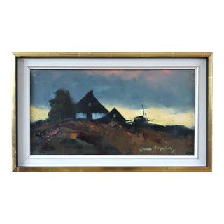 Mid-Century Modern 'Fading Light' Swedish Original Landscape Oil Painting, Framed For Sale