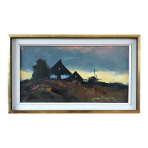 Mid-Century Modern 'Fading Light' Swedish Original Landscape Oil Painting, Framed