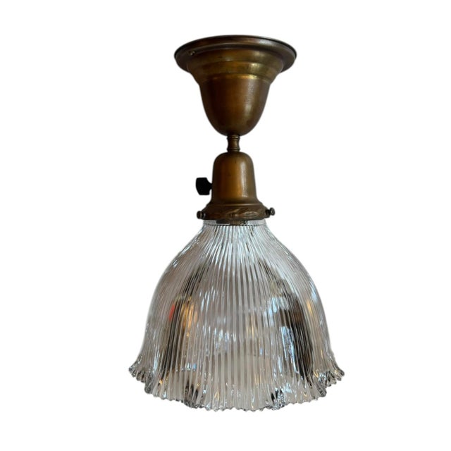 1920s Americana Fluted Halophane Shade Flushmount Light Fixture For Sale - Image 9 of 12