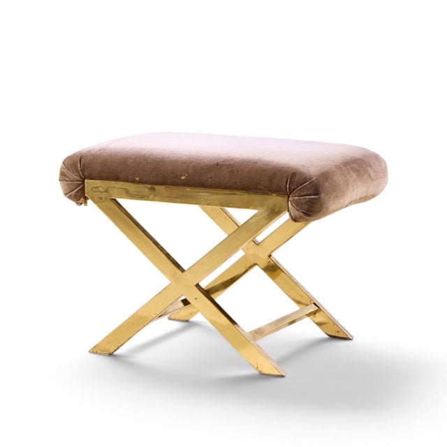 Brass Warren Lloyd for Weiman Mid Century Brass X Base Stools - Pair For Sale - Image 8 of 12