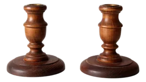 Vintage Turned Wood Candlestick Holders Pair