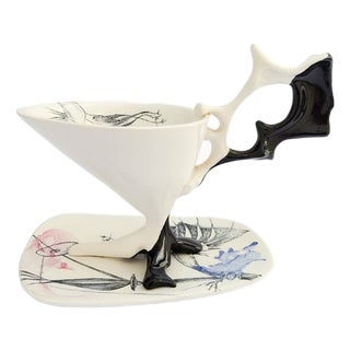 Vintage Model C73 Ceramic Teacup and Saucer by Antonia Campi for Laveno, 1950s, Set of 2 For Sale