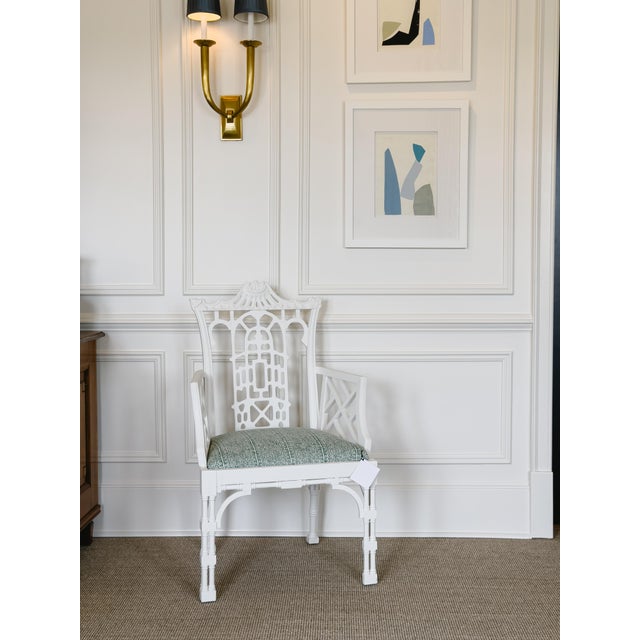 Mid 20th Century Pair of White Gesso Chinese Chippendale Armchairs For Sale In Little Rock - Image 6 of 8