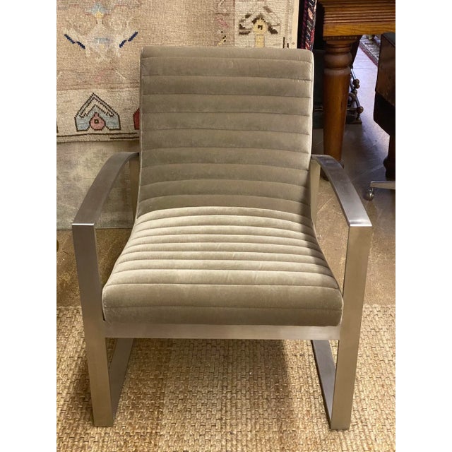 Lounge Chair Velvet Channel Tufting For Sale - Image 10 of 13