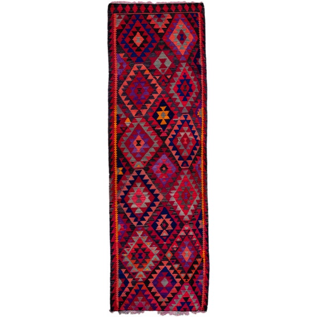 Vintage Kilim Handmade Flatweave Multicolor Geometric Wool Runner 3' 3'' X 10' 10'' For Sale - Image 11 of 11