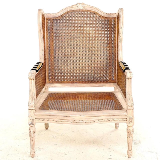 Wood Louis XV Bergere Pair - Double Caned - Down Filled Clarence House Cushions For Sale - Image 7 of 12