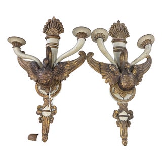 Pair of French 19th Century Carved Swan Sconces For Sale