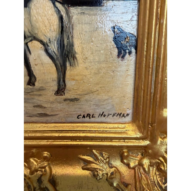 Carl Hoffman Original Oil Painting Horse Rider Dog Vintage European Landscape For Sale - Image 4 of 11