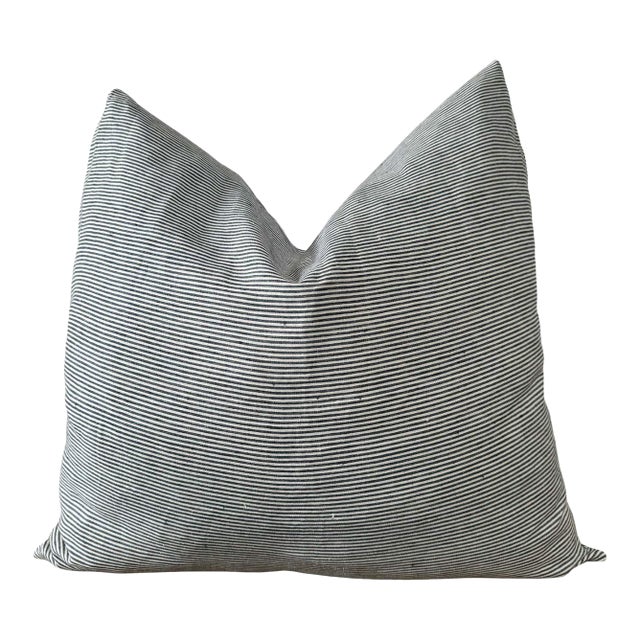 Libeco Workshop Stripe Pillow With Insert in Blue and Natural Linen For Sale