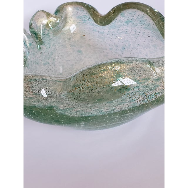 1950s Archimede Seguso Murano Glass Leaf Bowl Green Gold Bullicante For Sale - Image 16 of 17