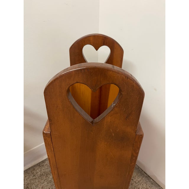 1970s Vintage Handcrafted Wooden Umbrella Stand With Heart Cutout Handles For Sale - Image 5 of 10
