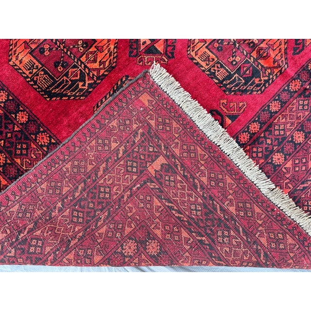 Red Turkmen Bokhara Hand-Knotted Wool Rug - 7'1" X 9'8" For Sale - Image 10 of 11
