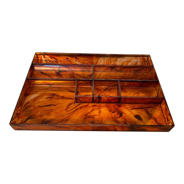 1970s Flat Tortoiseshell Motif Desk Organizer For Sale