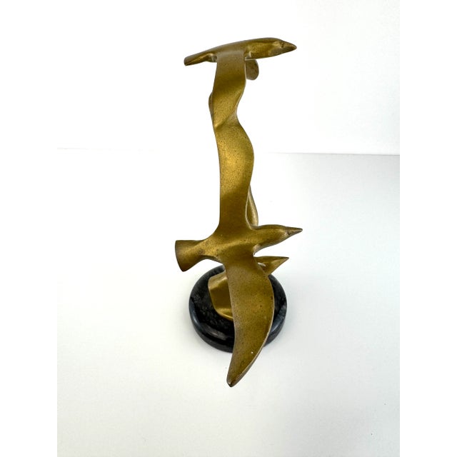 Brass Mid 20th Century Brass Seagulls in Flight Sculpture on Marble Base For Sale - Image 8 of 14