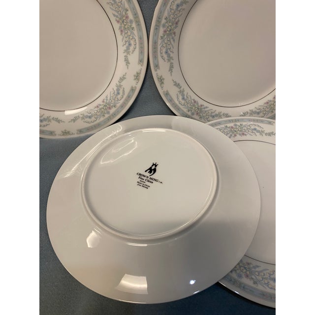 White 1980s Diana Fine China by Crown Ming Set of 4 Dinner Plates For Sale - Image 8 of 16