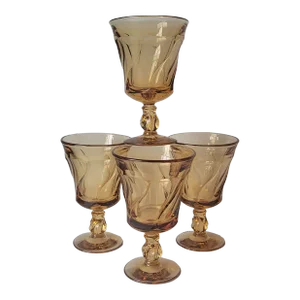 Mid 20th Century Fostoria Jamestown Amber Glass Wine Water Goblets- Set of 4