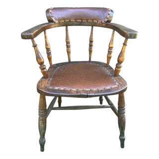 19th Century Wabi Sabi Naturally Distressed English Elm Smokers Bow Captains Armchair Signed J. C. For Sale