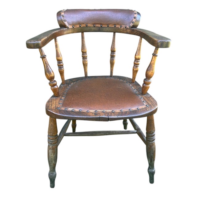 19th Century Wabi Sabi Naturally Distressed English Elm Smokers Bow Captains Armchair Signed J. C. For Sale