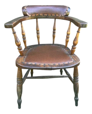 19th Century Wabi Sabi Naturally Distressed English Elm Smokers Bow Captains Armchair Signed J. C.