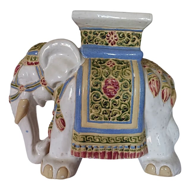 Large Ceramic Elephant Garden Stool or Plant Stand, 1960s For Sale