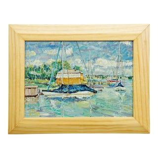 Oil Painting by Alexander Michael - Boathouse, Lake Chiemsee, 1994 For Sale