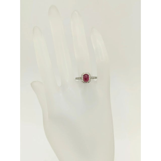 Modern Ruby Oval Cabochon & Diamond Ring in Platinum Size 6.5 For Sale - Image 3 of 8