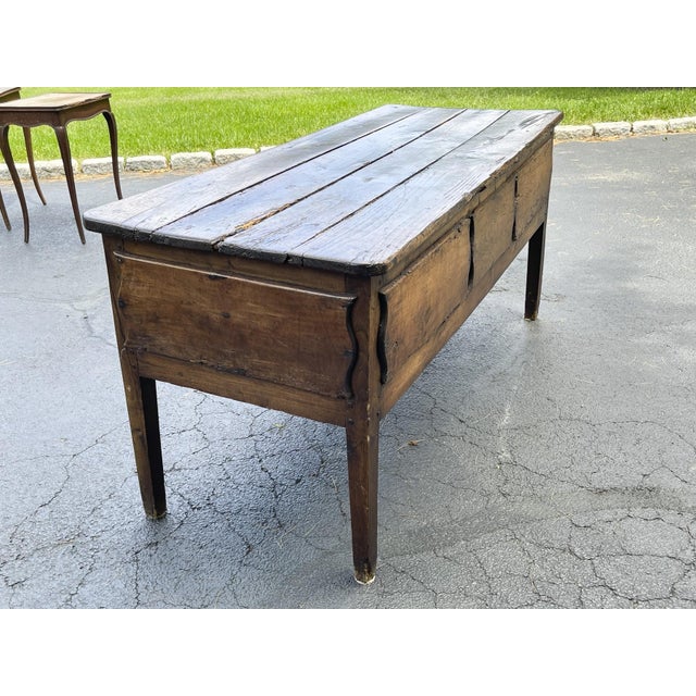 Antique French Three Drawer Planked-Top Server Console Table For Sale - Image 4 of 11