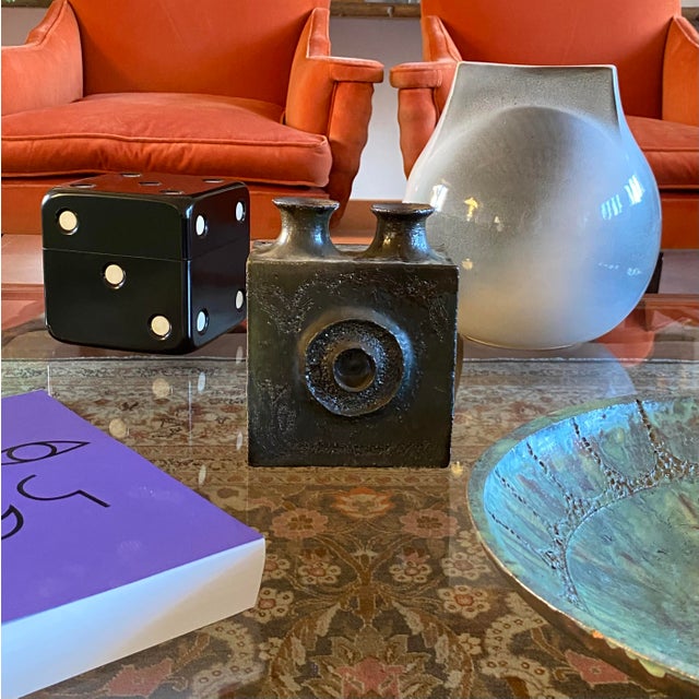 Brutalist Dark Green Brutalist Ceramic Vase, Italy 1980s For Sale - Image 3 of 12