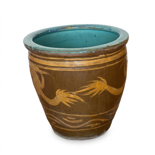 1930s Antique Chinese Dragon Egg Art Pottery Dragon Jardinière Planter Pot For Sale - Image 5 of 11
